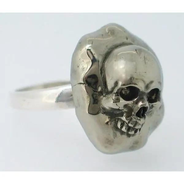 Pyrite & 925 Sterling Silver Carved Crystal Skull with 925 Sterling Silver Ring, Size 8#4801405