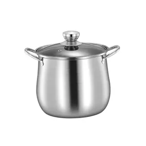 1pc Stock Pot Silver Noodle Pan Outdoor Cooker Induction Hob Pan Cooking Utensil Ramen Hot Pot Cooking Pot Korean Hot Pot Oven Pans Kitchen Supplies Stainless Steel Binaural Sturdy