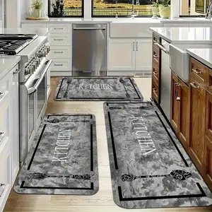 1/2/3Pcs Modern Simple Marble Texture Kitchen Tableware Pattern Set Mat, Flannel Material, Kitchen Mat, Entrance Door Bathroom, Home, Office, Sink, Laundry Room, Home Decoration, Room Decoration, Spring and Summer Decor, Holiday Decor