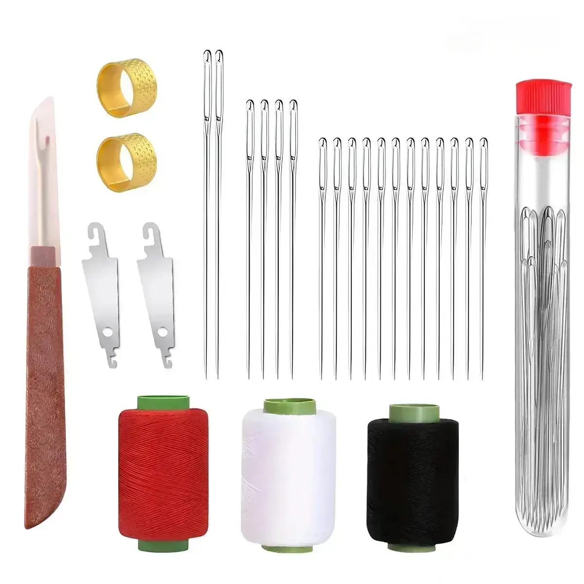 34/36 Pcs Big Eye Steel Needles & Thread Set, Portable DIY Sewing Hand Repair Craft Kit for Beginners, Gift for Mom, Grandma, Adults, Portable Kit