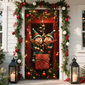 Christmas Door Cover Banner, Xmas  Banner Holiday Backdrop Merry Christmas Santa Background for  Holiday Decor 35.4 x 70.8 In()