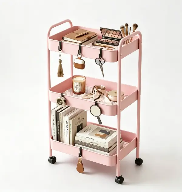 3-Tier Mobile Metal Storage Trolley - Handcrafted Wheeled Tool Trolley with Handles, Home Organizer Rack for Kitchens, Offices, Households