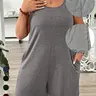 Plus Size Solid Color Sleeveless Fitted Romper, Elegant Casual Romper, Casual Comfy Romper for Summer, Women's Plus Clothing for Daily Wear, Basic, Casual Sleeveless Overalls, Casual Fashion Jumpsuit, Womenswear