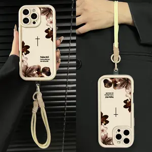 Vintage Floral Aesthetics Lanyard Phone Shell Christian Psalms 46:5 Cross for  iPhone 17 Pro Max Plus Air/16/15/14/13/12/11 Samsung Galaxy S25 S24 S23 S22 Ultra Plus FE Matte Finish Anti Drop Bumper Religious Birthday Gift For Her .