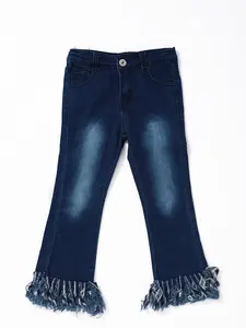 Blue Washed Denim Stretchy Leggings Bottoms Tassel Girls Jeans