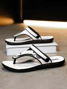 Men's Colorblock Two-In-One Sandals, Durable PU Leather Adjustable Buckle Slippers, Non-Slip Rubber Sole Casual Beach Shoes, Footwear Sandal