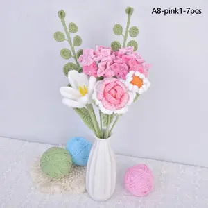 Pink Hydrangea Handmade Crochet Flower,Knitted Rose,Lily of the Valley,White Tulip Bouquet,Birthday,Christmas Gifts