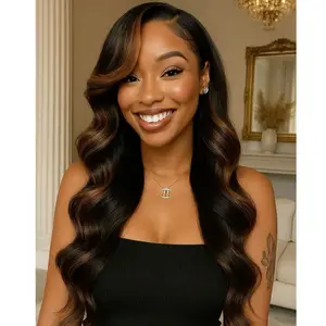 Body Wave Lace Front Wig Human Hair Wear and Go Glueless Wigs 100% Human Hair Body Wave With Honey Blonde Highlights 5x5 HD Transparent Lace Pre Plucked Pre Cut Lace Closure Wigs for Black Women 180% Density Natural Black With Skunk Stripe KEPHARE HAIR