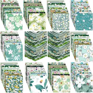 500 Pcs 5 x 5 Inches Cotton Squares Precut Quilting Bundles Colors for DIY Craft Sewing Embroidery(Green Floral)