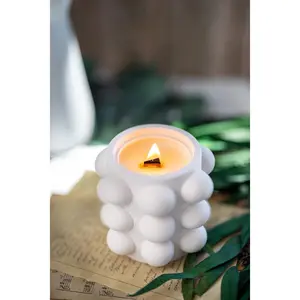 Bubble Jesmonite Resin Candle Jar – Handmade Scented Soy Candle, Wood Wick, Decorative Aroma Jar