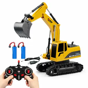 Remote Control Excavator for Boys 3-12, 6 CH RC Excavator, 1:24 Scale RC Construction Toys 2x Batteries(500 mAh)/LED Lights/Realistic Sounds, Durable Engineering Vehicle Gift for Boys