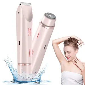 Bikini Trimmer for Women, Electric Shaver and Razor Rechargeable 2-in-1 Body and Facial Epilator, Dual Heads for Painless Trimming of Pubic Hair, Face, Underarms and Legs, Summer Gift dual-head