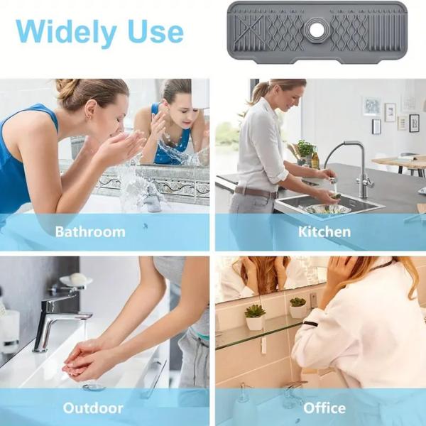 Silicone Faucet Drain Pad with 5° Self-Draining Incline - Non-Slip Sink Splash Guard & Dish Drying Mat for Kitchen Organization, Countertop Protector for Kitchen Essentials