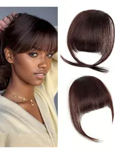 Clip in Bangs Synthetic Hair Extensions Wispy Brown Fake Bangs Hair Clip on bangs for women Fringe with Temples Hairpieces Faux Bangs for Daily Wear Face Framing Bangs (10Inch)
