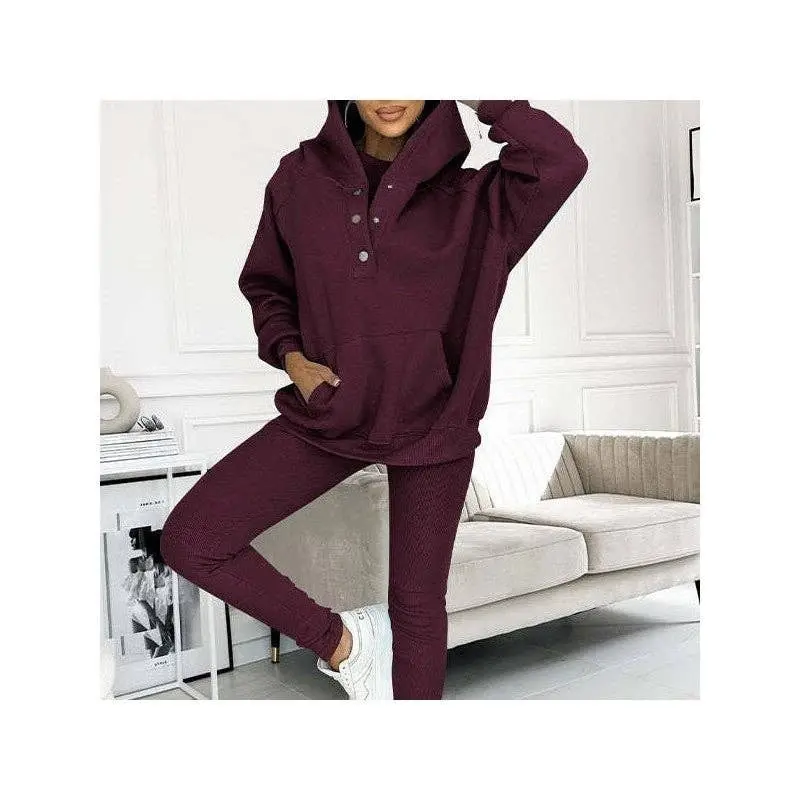 Sports Leisure Hoodie And Leggings Set: CARMINE / S