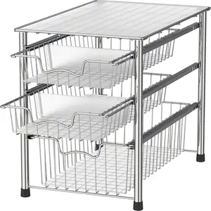 Stackable 3 Tier Sliding Basket Organizer Drawer, Chrome