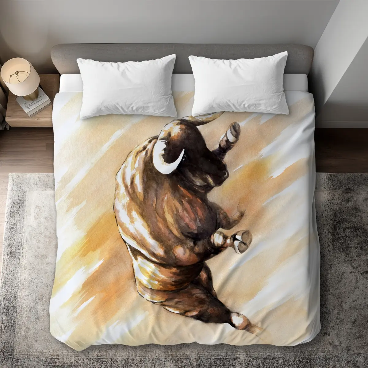 360 Stand Brown King Size Duvet Cover - Bold Graphic Bull & Cow Animal Print, Durable Microfiber Face, Nature & Wildlife Themes, Man Cave Duvet Cover, Complementary Decor Items (Textiles & Soft Furnishings), Nature And Wildlife Themes, Comfortable Duvet C