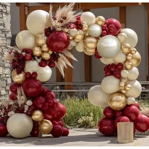 Burgundy Gold Balloons Garland Double Stuffed Wine Red Sand White Metallic Gold Latex Balloons Arch Kit For Christmas Bridal Wedding Anniversary Baby Shower Birthday Party Decorations