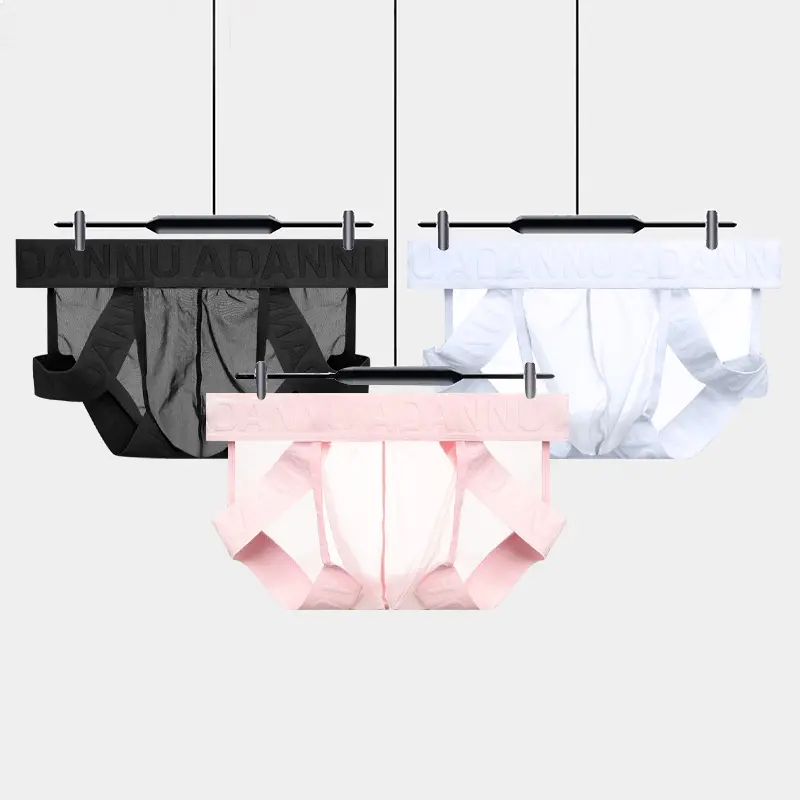 Men's Sexy Low-Waist Transparent Jockstrap, Menswear Underwear with Breathable Convex Bag, Cross Triangle Design, Soft Stretchy Stylish Breathable Fabric Men's Briefs, Plain