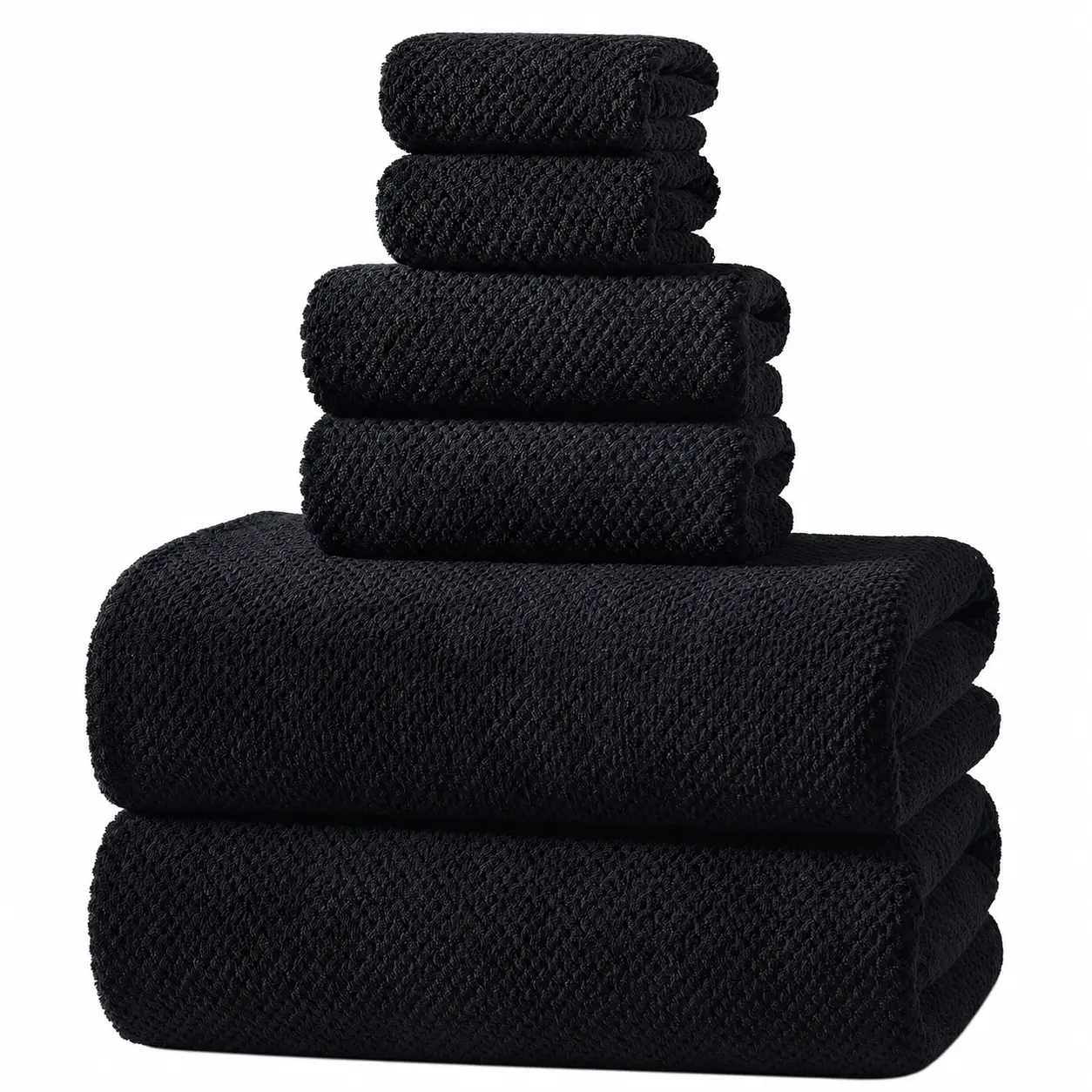 REDKISS 6-Piece Bath Towel Set - 2 Washcloths, 2 Hand Towels, 2 Bath Towels | Ultra-Fiber Coral Fleece, Super Absorbent, No Lint & No Fading | Perfect for Bathroom, Spa, Gym | Family & Adults-Black