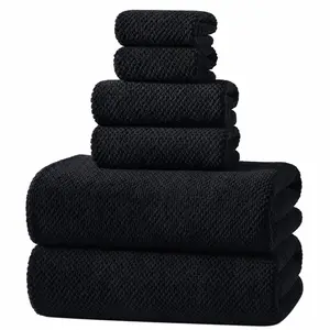 REDKISS Black Towel Set: A 6-piece set of premium, soft bath towels. This ultra-absorbent, luxurious 6-piece set includes 2 bath towels, 2 hand towels, and 2 face towels, perfect for everyday use in bathrooms, gyms, hotels, and spas.