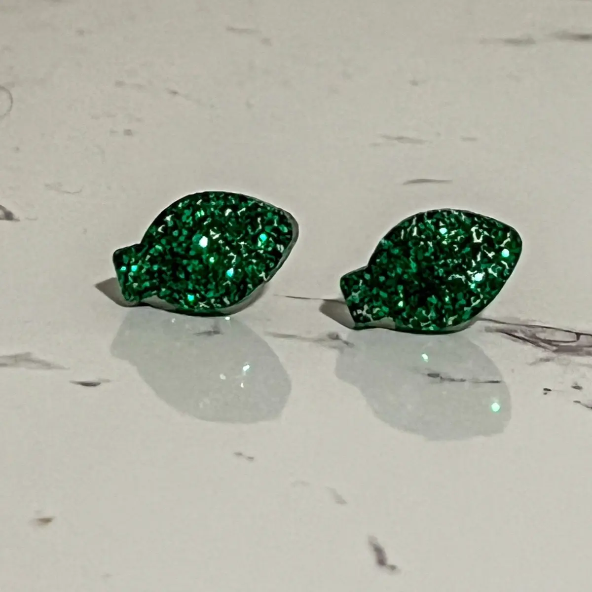 Green Glitter Christmas Light Bulb Stud Earrings