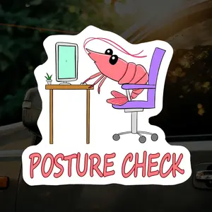2PCS/SET Daily Office Reminder Decor Sticker  For car interior/water bottles/stationery "Cartoon Shrimp Office Posture Check Logo" elements, add funny and relaxed office reminder vibe Decor sticker + lifestyle daily decor goods