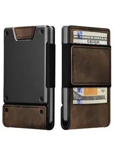 Ultra-Thin Luxury Genuine Leather Wallet Men Wallet RFID Blocking Card Holder with Open Closure Business Money Clip Short Fashion Large Capacity Leather Wallet for Men Metal Wallet Stylish Wallet