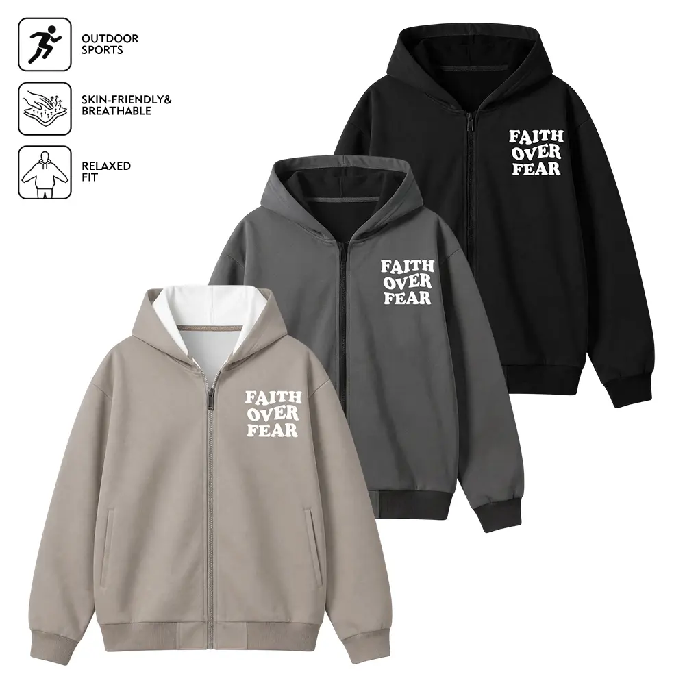 Men Zip Front Hood Outerwear, Soft Skin-Friendly Fabric, Relaxed Fit, Adjustable Drawstring Hood, Ribbed Hem, Tasteful Printed Design, Urban Street Style Long Sleeve Coat