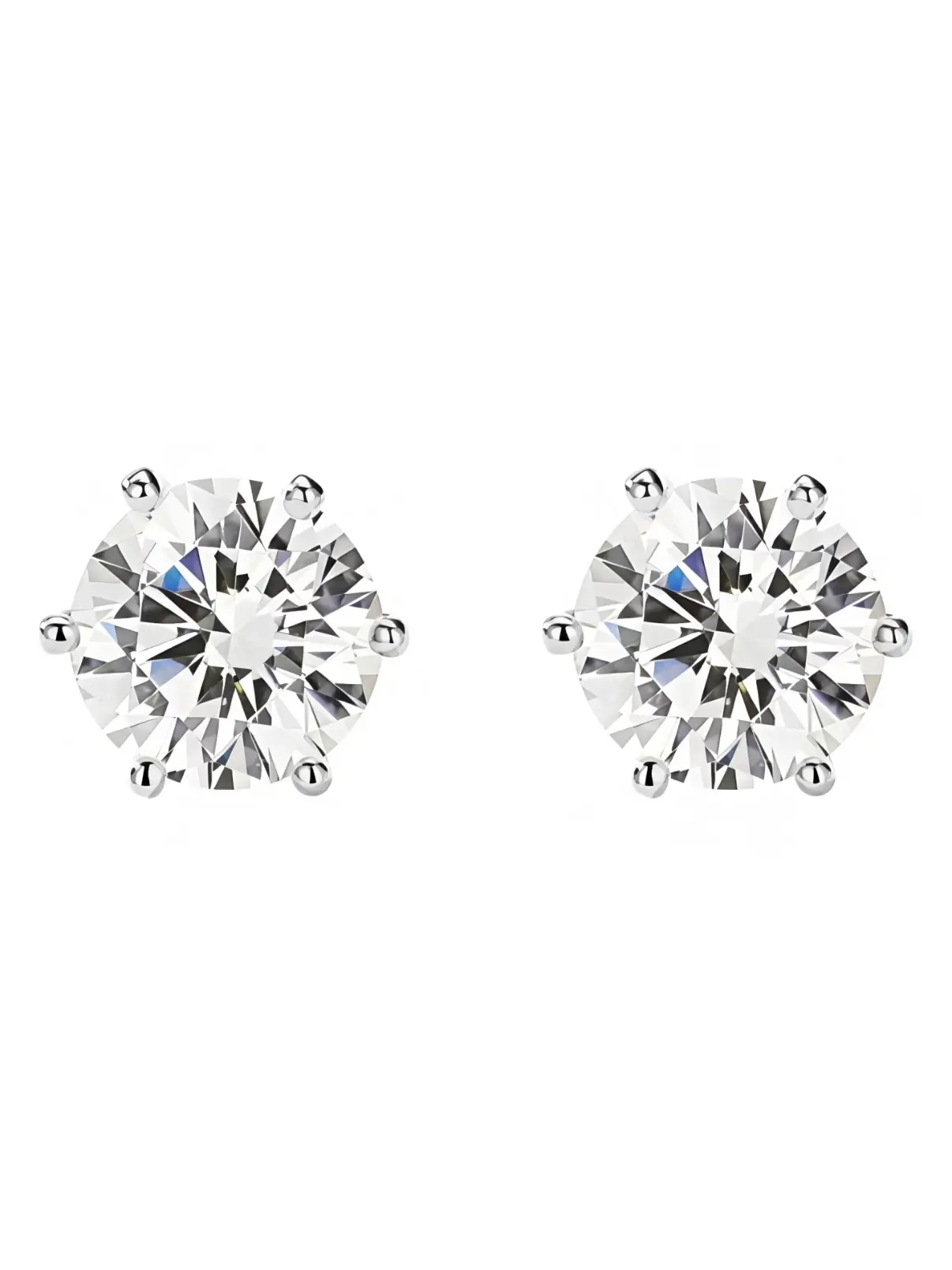 Lab-grown diamond stud earrings, 1 carat six-prong setting, synthetic gemstone accessory S128