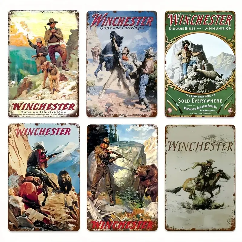 Vintage Winchester Metal Sign, Retro Western Wall Decor, Perfect for Man Cave, Garage Signs, Cabin, Durable & Stylish Design, Home Decor