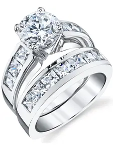 Women's Sterling Silver Bridal Set 2ct. Engagement Wedding Ring Round Princess-Cut Cubic Zirconia