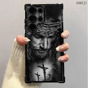 Jesus Clear Protective Four Comers Air Cushion Anti-drop CellPhone Case Clear BracketPhone Case For SAMSUNG GALAXY S22 S23 S24 FE ULTRA PLUS Four Corners Cases #SMYS6