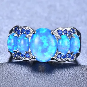 Elegant Blue Synthetic Opal Ring for Women - Vintage-Inspired, Perfect for Weddings & Casual Attire