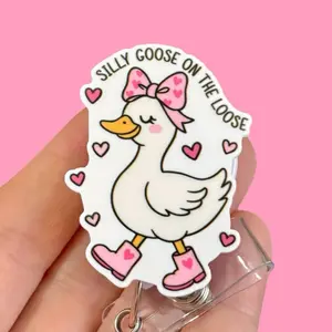 Glitter My Badge Silly goose badge reel for nurse and hospital workers. Badge clip Badge pull - Retractable swivel clip with a 360 rotation. Great gift for coworker.