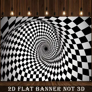 2D Flat Banner,1pc,Black and White Vortex Photography Backdrop Abstract Swirl Backdrop Spiral Endless Tunnel Black White Check, Wall Hanging Backdrop, Perfect for Holiday Parties, Home Decor & Studio Props Holiday Decorations Polyester banner decoration
