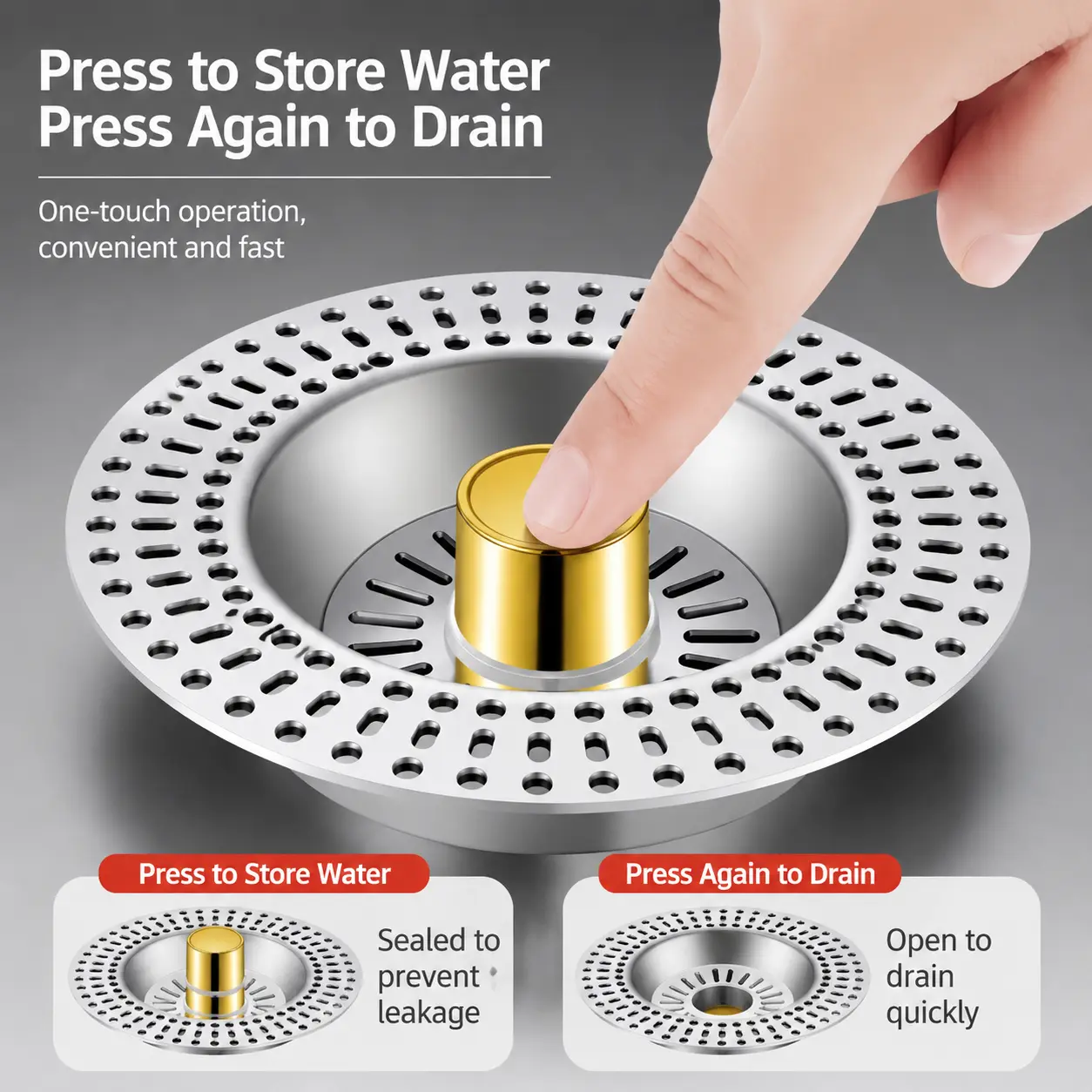1 Piece Stainless Steel Sink Strainer, Pop Up Bounce Filter Core, Anti-odor Anti-clog, Fast Drainage for Kitchen Sink Use