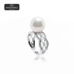 ANGEPERLE S925 Silver Freshwater Pearl "Gabrielle" Ring 12-13mm APJ044