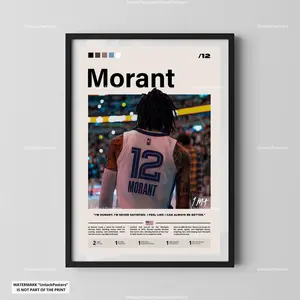 [Sport Decor - Sale Up To 40%] [Unframe] Ja Morant Basketball Poster, Memphis Basketball Rising Star Wall Art, Professional Athlete Portrait, Modern Sports Decor, Tennessee Basketball Art