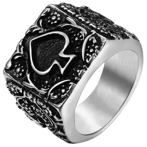 OIDEA Vintage Spade Ace Poker Card Ring for Men, Cast Anti-Rust Heavy-Duty Stainless Steel Statement Band, Gothic Casino Biker Jewelry, Anti-Rust Steel Rings, Heavy-Duty Metal Rings