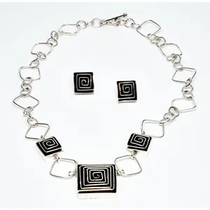 Rectangle Oxidized Silver Maze Necklace