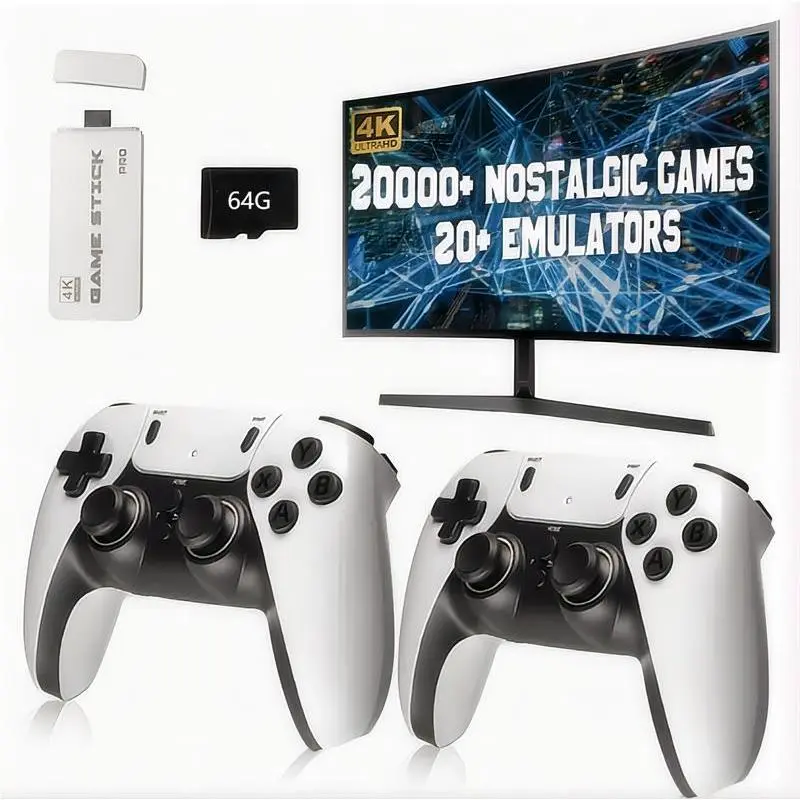 MMQ 4K HDMI Output 2-0000 Games Wireless Retro Game Console Stick with 2.4G Controllers & Built-in Nostalgic Games Emulators for HD TV - Electronic Gift Set Gaming Console Stick with Emulators plug fun party