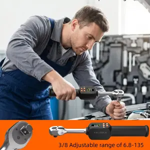 3/8 Inch 6.8-135 Nm Digital Torque Wrench, High Precision, Auto Repair, Bike & Motorcycle Tire Installation, ±2% Error, Beeper & LED Light
