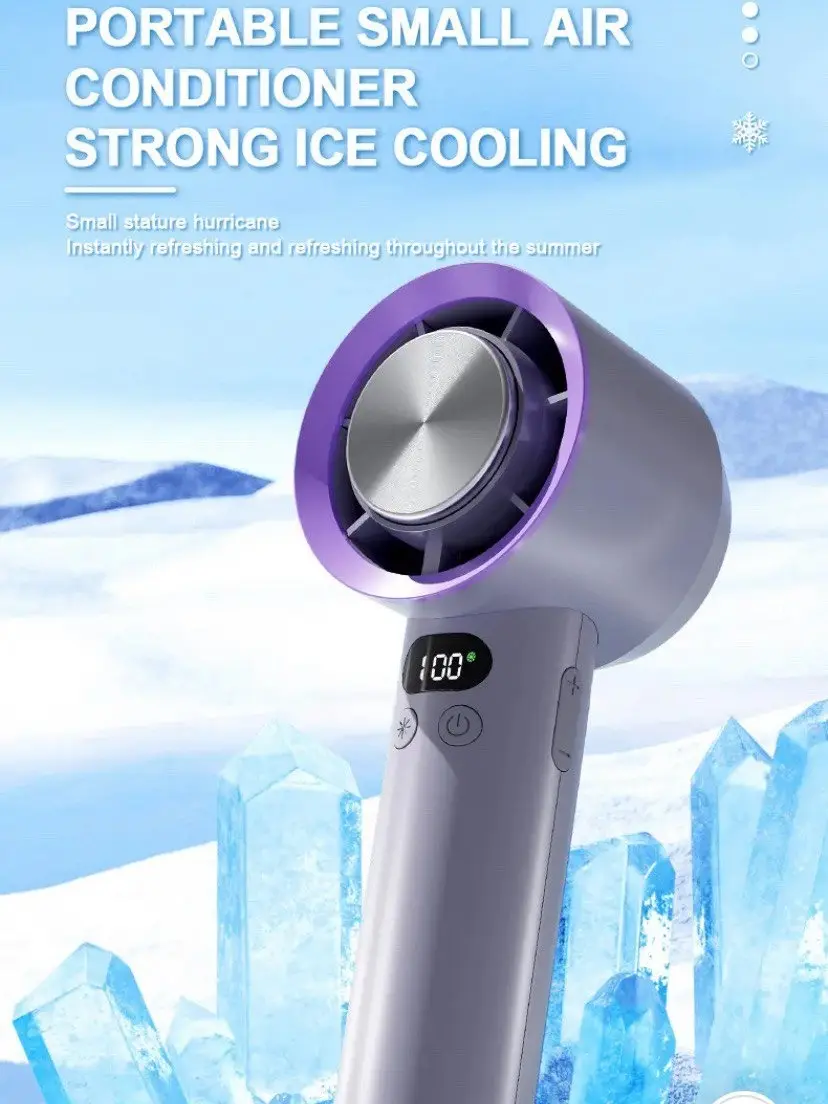 Portable Hand Held High Speed Cold Cooling Refrigerating Ice Compress Fan with 100 Gear Adjustment