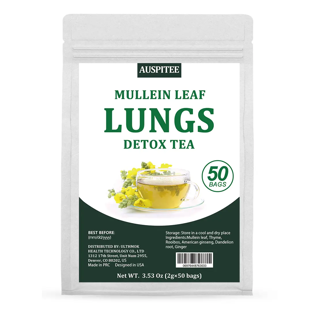 Mullein Lungs Detox Tea 2g*50bags Mullein Thyme Rooibos No Additives Herbal Blends Easter Basket Stuffers 100g
