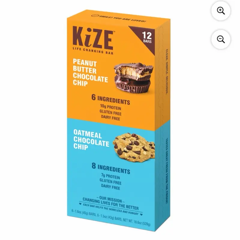 KiZE Peanut Butter Chocolate Chip & Oatmeal Chocolate Chip - 12 Count