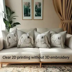 Easter Bunny Pillow Covers Set of 4, Single-Sided Print, Short Plush Material, Hidden Zipper, 45x45cm, Indoor Outdoor Decor, Clear 2d printing is not 3d