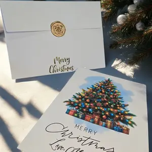 Personalized Christmas Cards with Wax Seal - Printed Envelope Included for Elegant Greetings