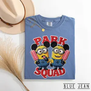 Minion Mickey Ears Park Squad T-Shirt: Funny Vacation Apparel, Family Trip Tee(Embroidery-Style Print)