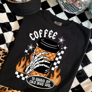 Coffee to Warm My Cold Dead Soul Graphic Tee – Funny Halloween Coffee Shirt